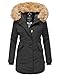 Produktbild MARIKOO Damen Parka Jacke Winterjacke Fellkapuze Trend Farben KRM55 (XXL / 44, Schwarz)