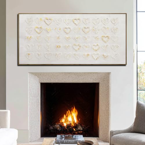 Image of VAYIMDH Metal Heart Wall Art Decor Love Heart Paintings Pictures Gold And White Wall Decor Artwork For Office Bedroom Living Room 24 inchx48 inch