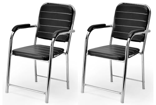 Image of Office Chair Visitor Chair with arm Rest with Steel Frame and Cushioned seat Back, Chair Without Wheels Holds up to 140 kg Heavy Design (2, Black, Heavy)