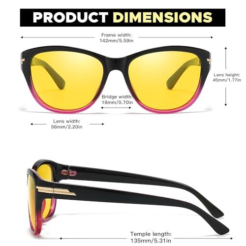 LVIOE Night Driving Glasses for Women Men Anti Glare Polarized Yellow Night Vision Glasses for Night Time LN23173