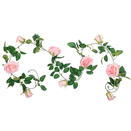 Shacos Artificial Rose Flower Garlands Set Of 2 Realistic Fake Rose Vines Greenery Leaves Rose Hanging Flower Floral Garlands For Wedding Party Backdrop Room Decor (Pink, 2) #TOP1