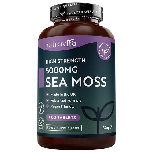 Nutravita 5000mg Sea Moss Tablets - 400 Irish Sea Moss Vegan Supplements for 6.5 Months of Supply Contributes to Normal Energy-Yielding Metabolism Skin & Cognitive Function (EFSA) Made in the UK