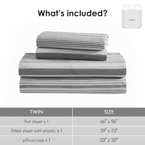 Image of ClevaHome Twin Sheets Set - 3 Pieces Fitted Bed Sheet Set, Stone Stripe