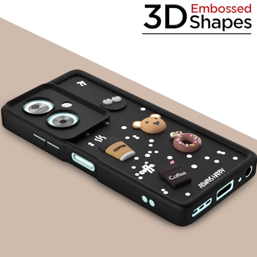 Image of Pikkme Back Cover for Oppo A79 5G | Cute Fun Cartoon 3D Bear Silicone Full Body Protection Bumper Case (Black)