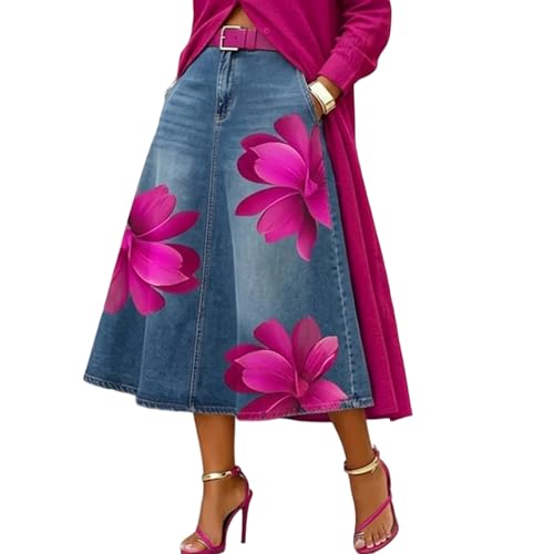 Jupe longue évasée premium style denim floral aux finitions soignées