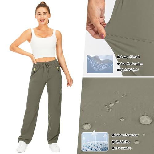 Image of Q - RIOUS Women's Parachute Pants Quick Dry Lightweight Safari Pants Zipper Pockets