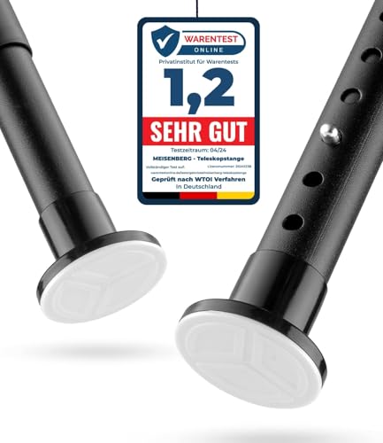 MEISENBERG Gardinenstange Klemmen 160-210cm, Matt Schwarz, Ø 25 mm,...