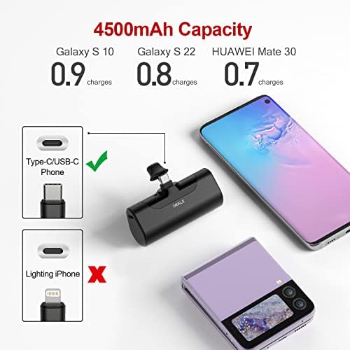 iWALK USB C Power Bank, 4500mAh Portable Charger USB C Battery Pack, Compatible with Samsung Galaxy Note20 Ultra, Z Fold2, S20/S10/S9, A51/A71, Note 10/9/8 and Android-Smartphones, black