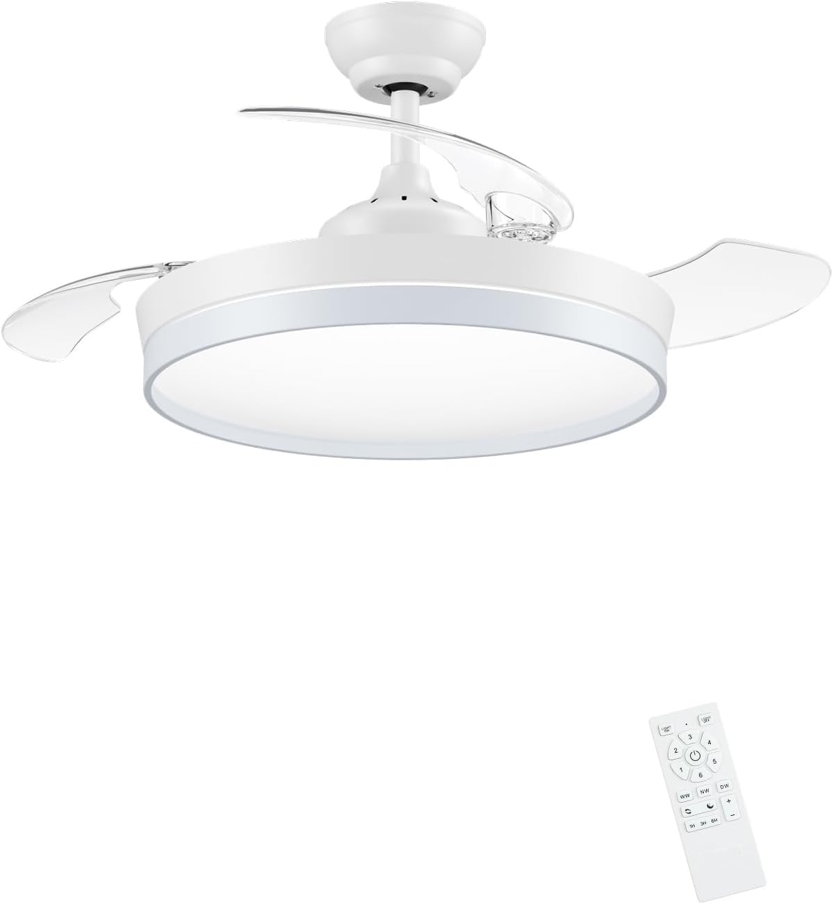 Lampadario Ventilatore da Soffitto CON PALE A SCOMPARSA Ø50 cm, Bianco luce CCT - Caldo/Freddo/Naturale,- in ABS, con 3 Pale, 85W LED (SJ-201)