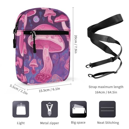 Personalized Small Crossbody Bag Water Resistant Messenger Bags Mini Pink Mushroom Printing SlingBag For Men Women2