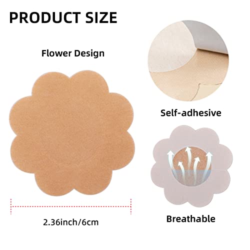 Sibba Nipple Cover Pasties Covers Pads 10 Pieces Beige Breast Petals Stickers Tape Pasty Nipless Lift Stickiness Sticky Silicone Breathable Lingerie Underwear Accessories For Wedding Dress Women Girl, Beige, One Size #TOP2
