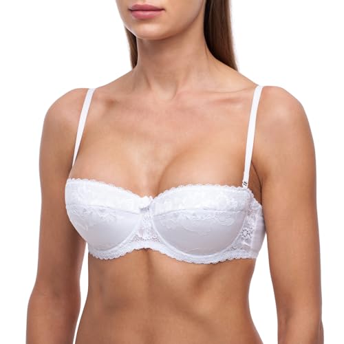 frugue Strapless Push Up Balcony Lace Bra White 36 D