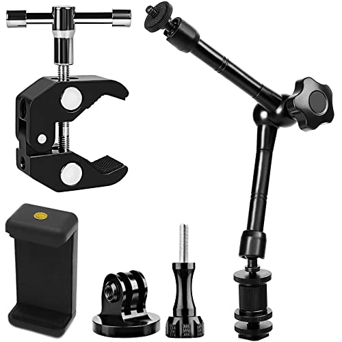 Niewalda Magic Arm - 11 Zoll Metall Verstellbarer Fingerknöchelreibung Magic Arm mit Halteclip | Krabbenklaue Clip, Telefonclip und Montageadapter für Kamera/DSLR/LED-Licht/Blitz/LCD/Handy Cover