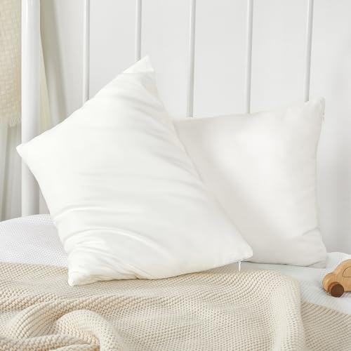 Image of TILLYOU Toddler Pillowcase 2 Pack with Zipper,Silky Soft Microfiber 13 inch x 18 inch Kids Travel Pillow Cases,White