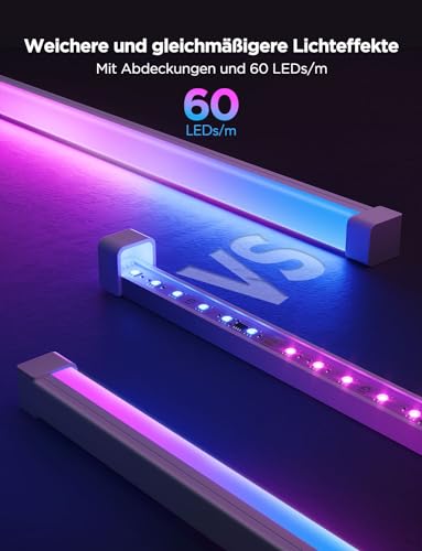 Govee RGBIC LED Strip mit Profil, 5M Glide LED Streifen Kompatibel mit Alexa & Google Assistant, 64 Szenenmodi, APP-Steuerung, Schiene mit Leisten für Schlafzimmer, Sockelleisten, Kabinett