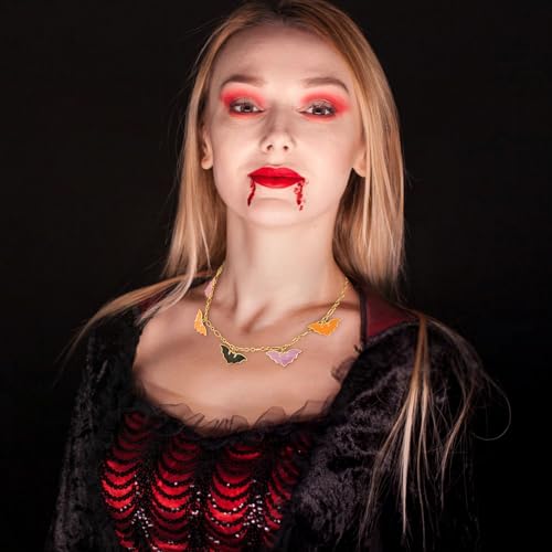 WOWORAMA Halloween Bat Pendant Necklaces for Women Funny Colorful Dripping Oil Bats Chain Choker Necklace Statement Holiday Halloween Jewelry for Women