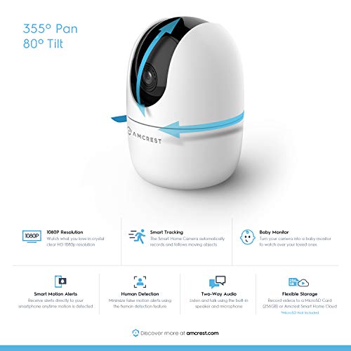 Image of Amcrest 1080P WiFi Camera Indoor, Nanny Cam, Dog Camera, Sound & Baby Monitor, Human & Pet Detection, Motion-Tracking, w / 2-Way Audio, Phone App, Pan /Tilt Wireless IP Camera, Night Vision (Renewed)