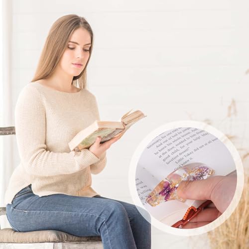 Jeffdad Book Page Holder, 4 PCS Dried Flower Resin Transparent Bookmark Handmade Dried Flower Book Opener Holder Thumb - Image 4
