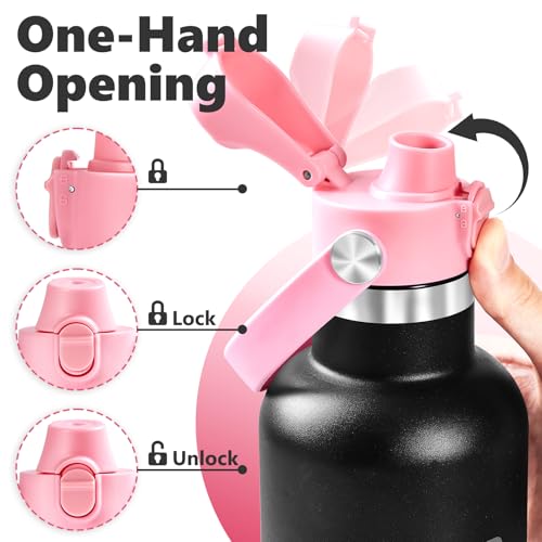 Image of EIPOSAU Auto Flip Lid for Hydro Flask Standard Mouth Bottle, Spout lid for HydroFlask Narrow Mouth Bottle, Replacement Lid with Button Lock