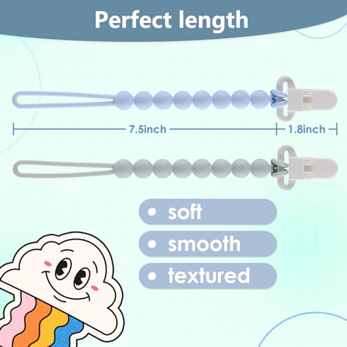Image of 4-Pack Silicone Pacifier Clips with One-Piece Beads for Baby Boys and Girls - Flexible and Rust-Free Holders for Teething Relief and Baby Essentials, Safe for Newborns (Blue)