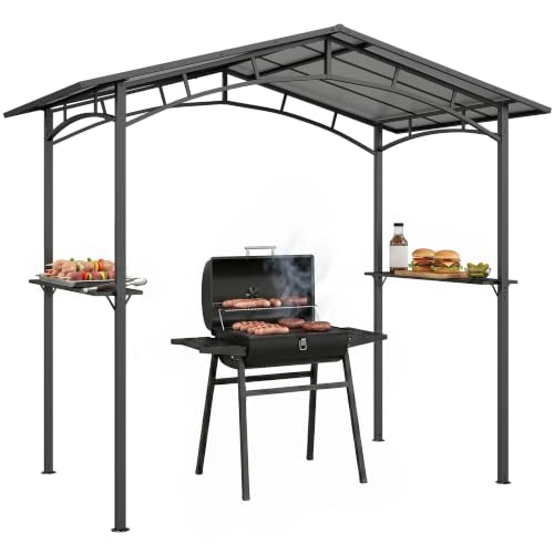 Outsunny Pérgola de Barbacoa 246x149x230 cm de Aluminio Gazebo Cenador con 2 Estantes para Jardín Patio Terraza Fiestas Protección Solar Negro