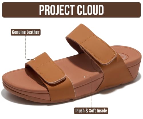 Image of Project Cloud Genuine Leather Platform Sandals Women Non Slip Womens Slides | Lightweight Platform Sandals for Women with Plush Soft Insole & Arch Support Comfortable Sandals & Summer Slides for Women