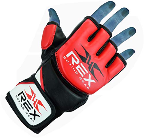 REX Boxing Wear MMA Gloves for Professional Martial Art super Durable Thick padded Rexene Leather Boxing Kickboxing Mitts for Cage Fighting Punching Pad and Focus Pad. (Black
