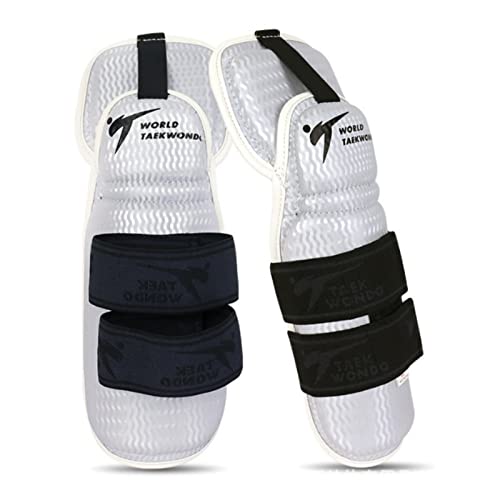 Wonzone Taekwondo Shin Protector Forearm Elbow Arm Guards, WT MMA Martial Arts Boxing Kickboxing Karate Sparring Muay Thi Training Match Gym School Academy for Men Women Kids (Small, White Arm Guards)