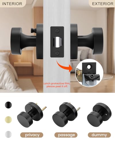 Image of Haidms Black Door Knobs Interior, Heavy Duty Zinc-Alloy Privacy Door Knob, Matte Black Interior Door Knobs for Bedroom & Bathroom, Round Ball Design with Emergency Unlock(2 Pack)