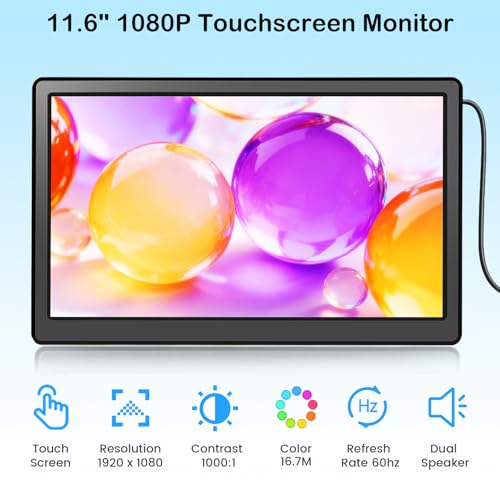 Image of ELECROW 11.6 Inch Portable Monitor - IPS Capacitive Touchscreen Monitor with HD VGA Port, 1920x1080P LCD Display Built-in Dual Speakers Touch Screen for Raspberry Pi 5 /4 /3, PS Xbox, Windows 11 /10 /8 /7