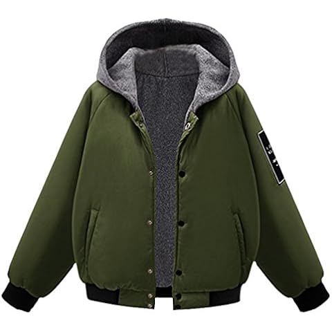 LINNUO Women Thick Warm Baseball Jacket Elegant Parka Padded Coat Long Sleeve Buttons Outwear Blouse Slim Fit Green M Cover