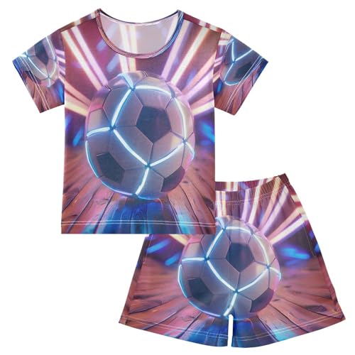 senya Short Sleeve Pajamas Sets Summer Cotton Sleepwear Soccer Blue Light