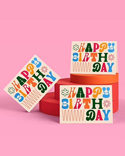 Image of xo, Fetti Happy Birthday Party Card Set - 4 pcs | Bday Girl Blank Cards, HBD, 70s Party, Funky, Groovy