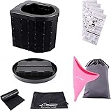 Portable Toilet for Adults, Retractable Porta Potty for Camping with Toilet Paper Holder, Foldable Toilet Adjustable Height for Camping, Hiking, Fishing, RV Travel, Road Trips (with Urinal Device)