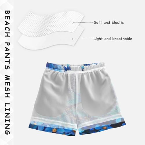 Pigsaly Boys Swim Trunks Flower Blue Butterflys Boys Board Shorts Swimsuit Swimwear Summer Bathing Suit XS4