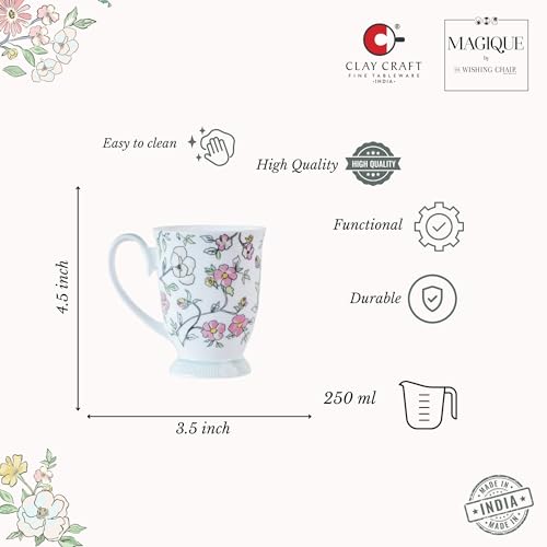 Image of Clay Craft x Magique by The Wishing Chair : Vines Happy Days Ceramic Coffee Mug 300ml | Fine China Floral Milk Tea Cup | Microwave & Dishwasher Safe | Elegant Mug for Home Office Gifting