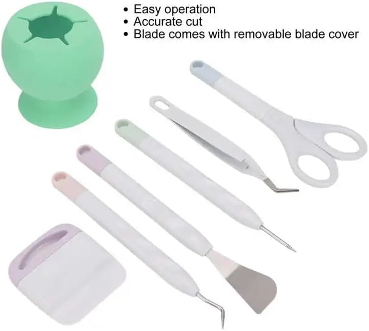6Pcs DIY Craft Tools Easy Operation Crafting Tools with Silicone Storage Box for Paper Cutting Engraving Scrapbook - (Color: Pink)