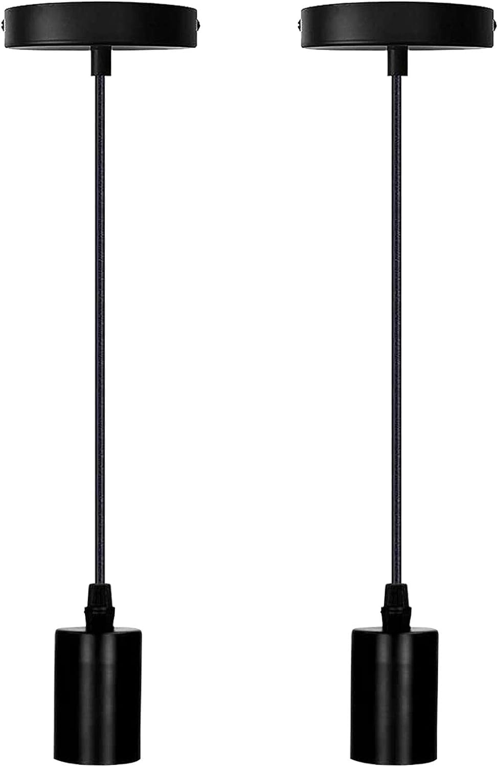 Vintage Ceiling Pendant Light Fixtures, Aluminum E27 Screw Lamp Holder Set with Adjustable 1 Meter Cable Length Modern Flexible Hanging Light Fixture 2 Pack Black(Bulb Not Included)