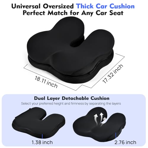 Image of Office Chair Cushion & Car Seat Cushion - Memory Foam Dual-Layer Ergonomic Seat Cushion for Tailbone Pain Relief, Coccyx Support, Soft Yet Firm Comfort for All-Day Sitting