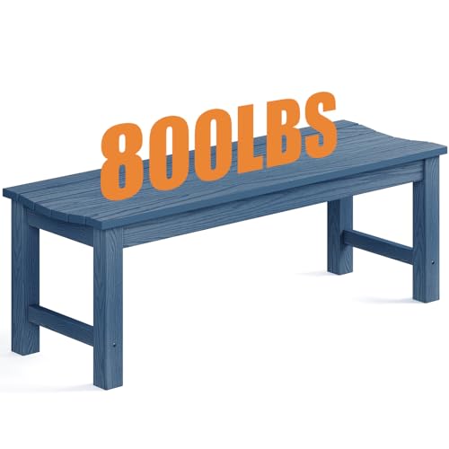 Image of Outdoor Bench, 2-Person Patio Backless Bench Holds up to 800lbs, Weatherproof Garden Bench that Never Rot and Fade, Suit for Backyard, Porch, Patio, Deck and Entryway (Blue)