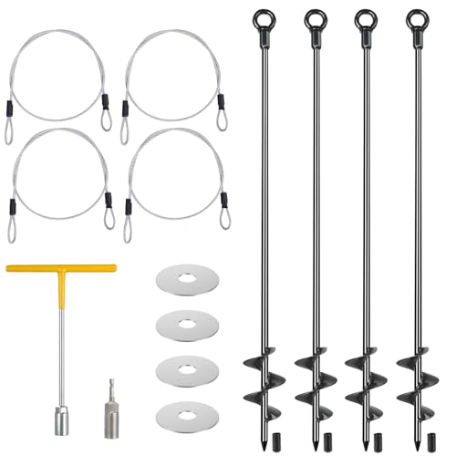 hannger 4 Pcs 30 Ground Anchors Shed Anchors Kit Heavy Duty 12mm Solid Steel Triple-Turn Helix Earth Anchors for Sheds Carport Canopy Gazebo Trampoline Mobile Home