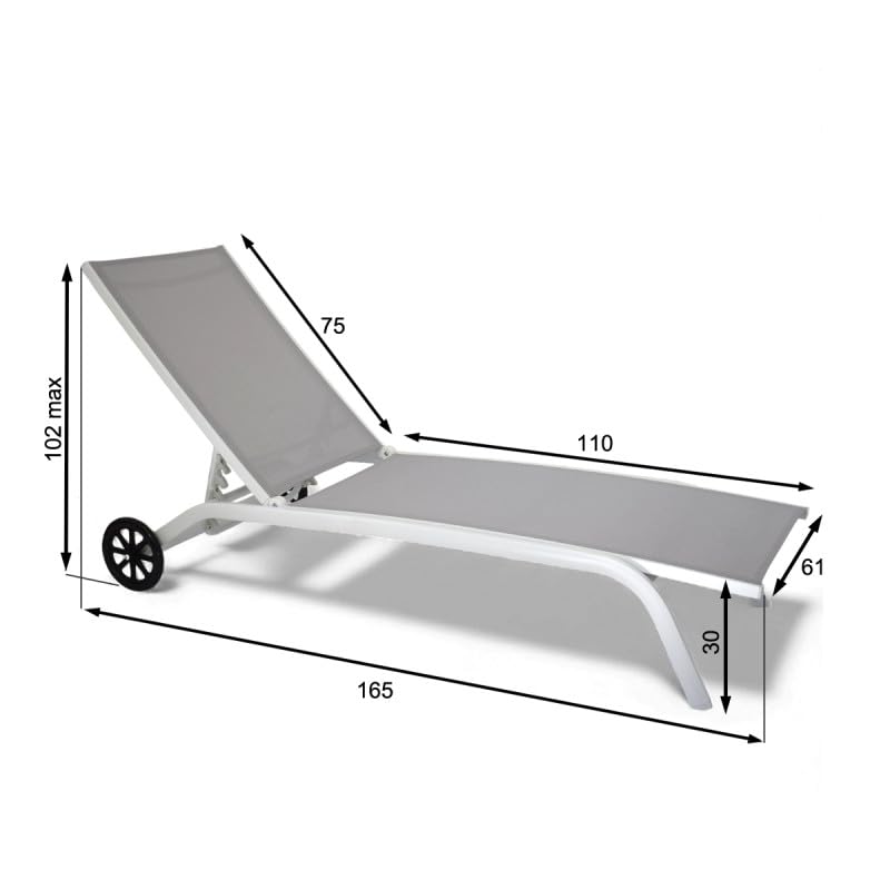 Yellowshop – Coppia di Lettini Prendisole in Alluminio e Textilene Elly, Reclinabile 5 Posizioni, con Ruote, Impilabile – Lettino da Giardino, Piscina, Mare, Bianco