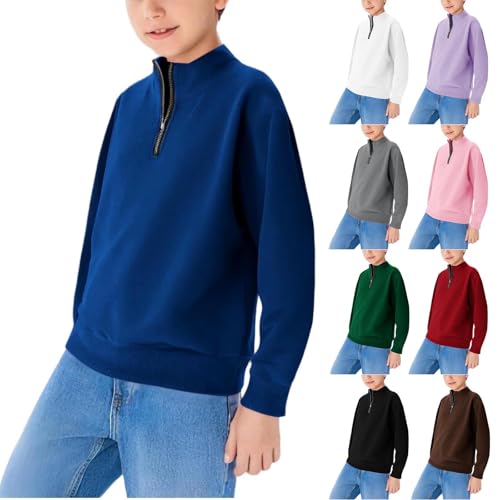 Boys Half Zipper Sweatshirts Cute Trendy Fall Pullover Tops for Youth Long Sleeve Sweater Workout School Sport Clothes Blue
