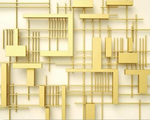 Papel pintado 3D de geometr&iacute;a dorado en vinilo textura seda premium XLMING 400cm x 280cm 4