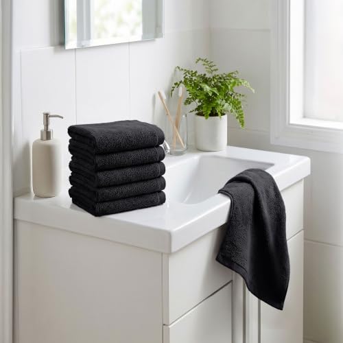 Image of MYTRIDENT Face Towel | Urban Comfort | Quick Drying | Travel Friendly | for Men /Women | 6 Pc Face Towel (30 cm x 30 cm) | 100% Cotton 450 GSM - Black