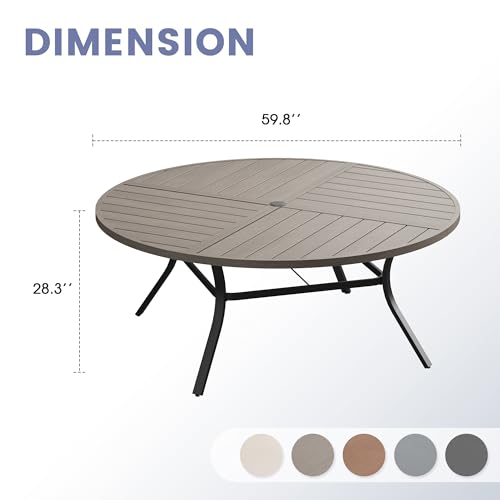 Image of VICLLAX 60 inch Round Outdoor Table, Patio Dining Table for 8-10 with Umbrella Hole for Garden Lawn Deck Backyard, Antique Grey