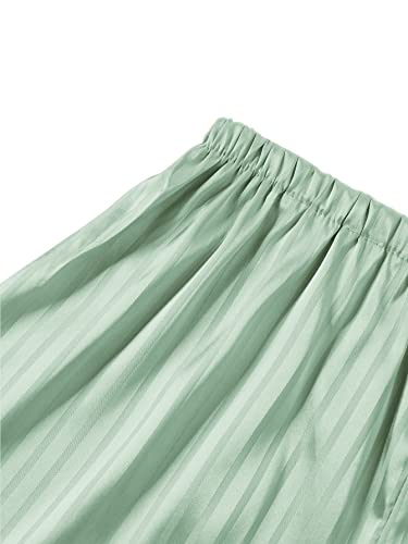 Lyaner Women's Striped Silky Satin Pajamas Short Sleeve Top With Shorts Sleepwear Pj Set Mint Green#2 Small #TOP3