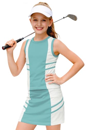 Image of AOBUTE Girls Tennis Golf Outfit Tank Top and Skirt with Shorts Set 4-12 Years