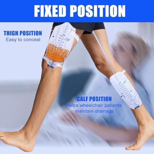 1000ml Urinbeutel Katheter Beinbeutel, 5 Stück Urinbeutel Beinbeutel, Urinsammelbeutel Drainagebeutel mit 2 Riemen, Beinbeutel, Katheterbeutel mit Ventil T-Ablass und Stoffbänder (5X1000ML)