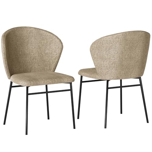 HOMCOM Lot de 2 chaises de Salle à Manger, Chaise de Cuisine, Assise rembourrée en Tissu Aspect Lin, Pieds en Acier Stable, Chaise de Salle de Bureau, Design...